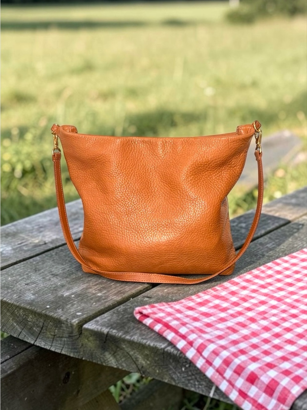 Primecut Pebbled Cow Leather Hobo Shoulder Bag in Cognac